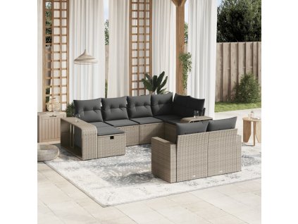 10dílná zahradní sedací souprava podušky světle šedá polyratan 3266242