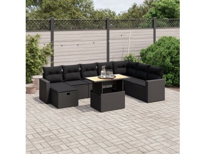 9dílná zahradní sedací souprava s poduškami černá polyratan 3271447