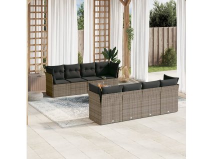 9dílná zahradní sedací souprava s poduškami šedá polyratan 3223526