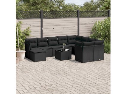 11dílná zahradní sedací souprava s poduškami černá polyratan 3218595