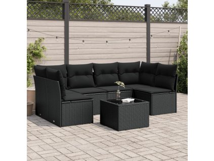 7dílná zahradní sedací souprava s poduškami černá polyratan 3217395