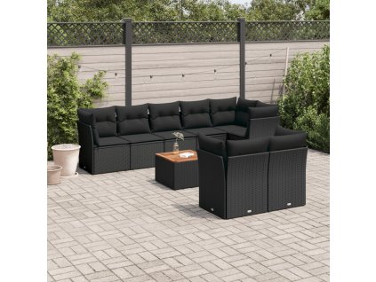 9dílná zahradní sedací souprava s poduškami černá polyratan 3223731