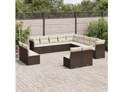 13dílná zahradní sedací souprava s poduškami hnědá polyratan 3250332