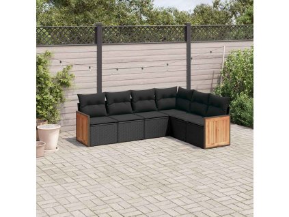 6dílná zahradní sedací souprava s poduškami černá polyratan 3260081