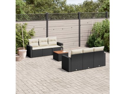 7dílná zahradní sedací souprava s poduškami černá polyratan 3224012