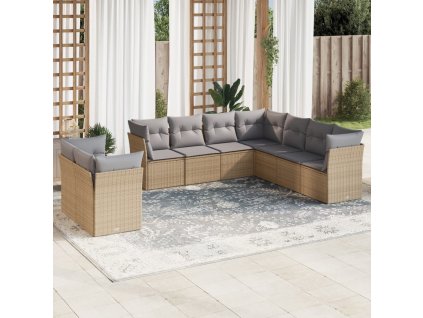 9dílná zahradní sedací souprava s poduškami béžová polyratan 3217839