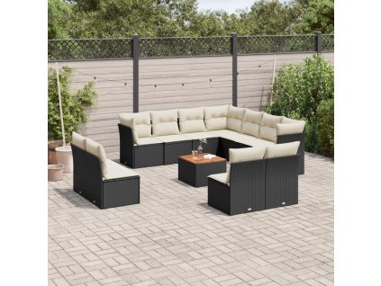 12dílná zahradní sedací souprava s poduškami černá polyratan 3223704
