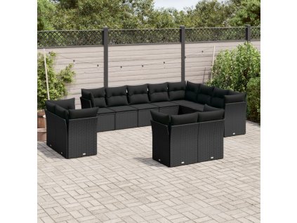 12dílná zahradní sedací souprava s poduškami černá polyratan 3250364