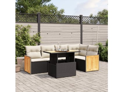 6dílná zahradní sedací souprava s poduškami černá polyratan 3273947