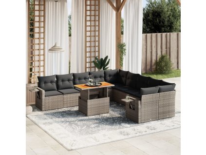 11dílná zahradní sedací souprava s poduškami šedá polyratan 3271949