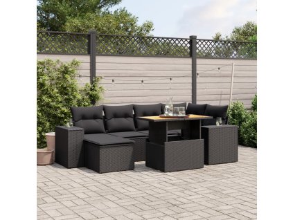 7dílná zahradní sedací souprava s poduškami černá polyratan 3272735