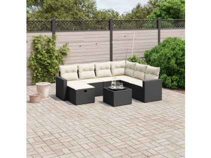 8dílná zahradní sedací souprava s poduškami černá polyratan 3263532