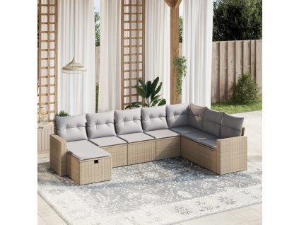 8dílná zahradní sedací souprava a podušky mix béžové polyratan 3263585