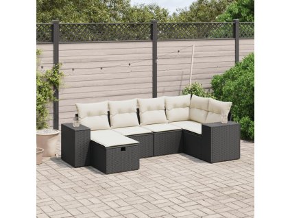 6dílná zahradní sedací souprava s poduškami černá polyratan 3264412