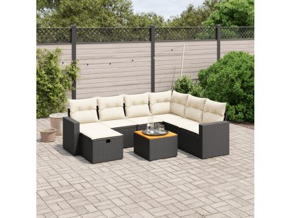 8dílná zahradní sedací souprava s poduškami černá polyratan 3264850