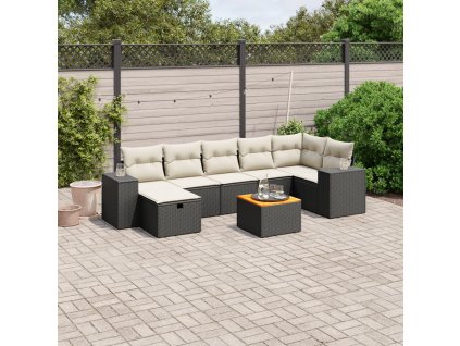 8dílná zahradní sedací souprava s poduškami černá polyratan 3265179