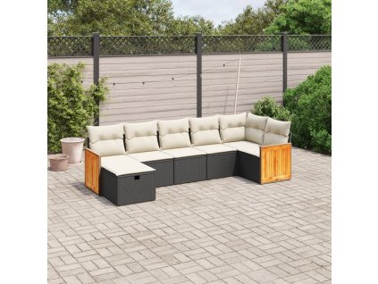 7dílná zahradní sedací souprava s poduškami černá polyratan 3265746