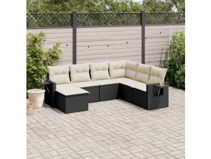 7dílná zahradní sedací souprava s poduškami černá polyratan 3220495