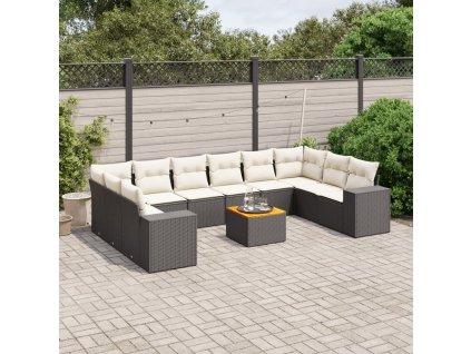 11dílná zahradní sedací souprava s poduškami černá polyratan 3225615