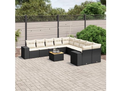 11dílná zahradní sedací souprava s poduškami černá polyratan 3225636