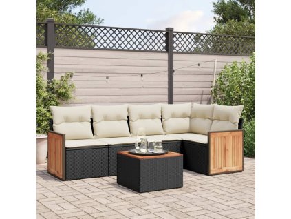 6dílná zahradní sedací souprava s poduškami černá polyratan 3227631