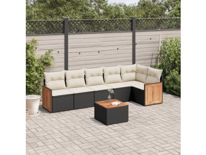 7dílná zahradní sedací souprava s poduškami černá polyratan 3227673