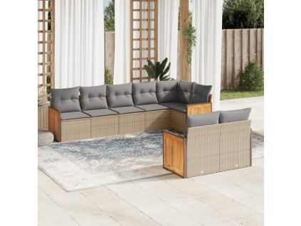 8dílná zahradní sedací souprava s poduškami béžová polyratan 3227830