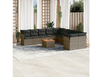 11dílná zahradní sedací souprava s poduškami šedá polyratan 3256186