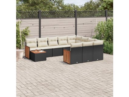 11dílná zahradní sedací souprava s poduškami černá polyratan 3228044