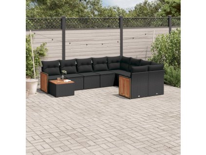 10dílná zahradní sedací souprava s poduškami černá polyratan 3227994