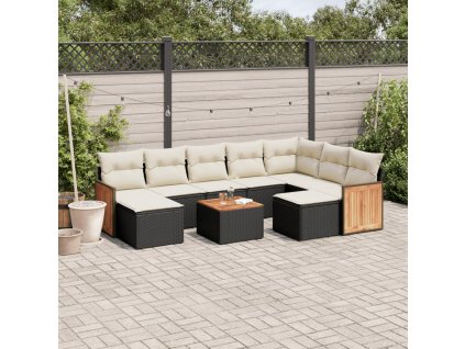 10dílná zahradní sedací souprava s poduškami černá polyratan 3228226