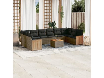 11dílná zahradní sedací souprava s poduškami šedá polyratan 3260415