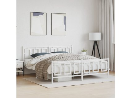 Kovový rám postele s hlavovým a nožním čelem bílý 183 x 213 cm 374313