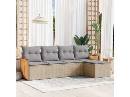 5dílná zahradní sedací souprava s poduškami béžová polyratan 3260001