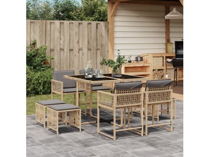 9dílný zahradní jídelní set s poduškami mix béžové polyratan 3211500