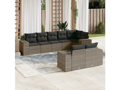 8dílná zahradní sedací souprava s poduškami šedá polyratan 3222819