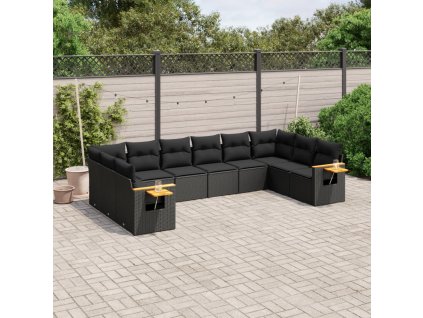 10dílná zahradní sedací souprava s poduškami černá polyratan 3227161