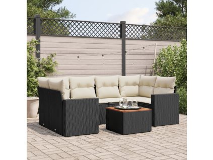 7dílná zahradní sedací souprava s poduškami černá polyratan 3224019