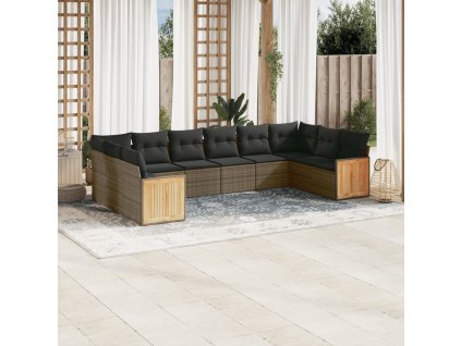 10dílná zahradní sedací souprava s poduškami šedá polyratan 3228006