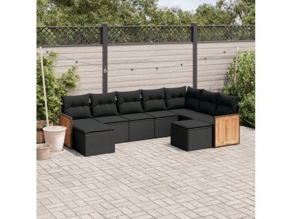 9dílná zahradní sedací souprava s poduškami černá polyratan 3228218
