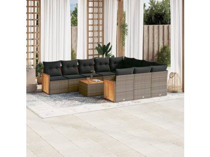 11dílná zahradní sedací souprava s poduškami šedá polyratan 3228027