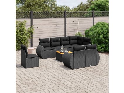 9dílná zahradní sedací souprava s poduškami černá polyratan 3225096