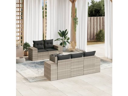 6dílná zahradní sedací souprava a podušky světle šedá polyratan 3254639