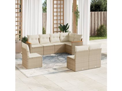 8dílná zahradní sedací souprava s poduškami béžová polyratan 3258446