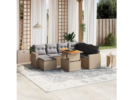 8dílná zahradní sedací souprava s poduškami béžová polyratan 3271430