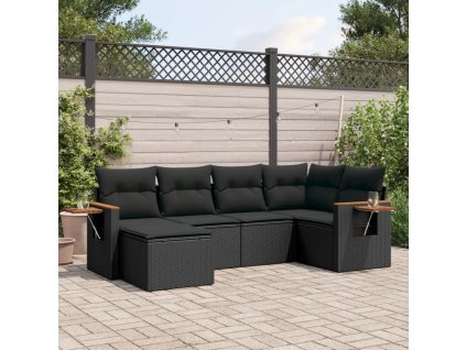 6dílná zahradní sedací souprava s poduškami černá polyratan 3259416
