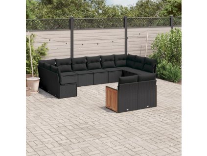 12dílná zahradní sedací souprava s poduškami černá polyratan 3228120