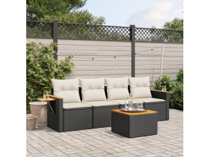 5dílná zahradní sedací souprava s poduškami černá polyratan 3226616