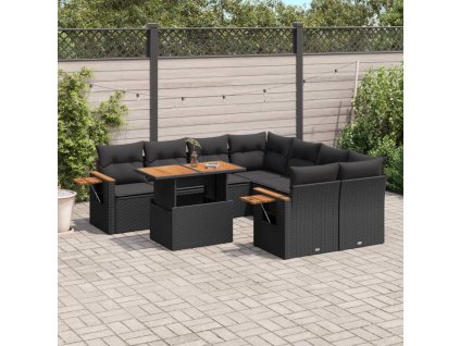 9dílná zahradní sedací souprava s poduškami černá polyratan 3273442