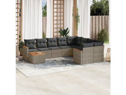 10dílná zahradní sedací souprava s poduškami šedá polyratan 3258721